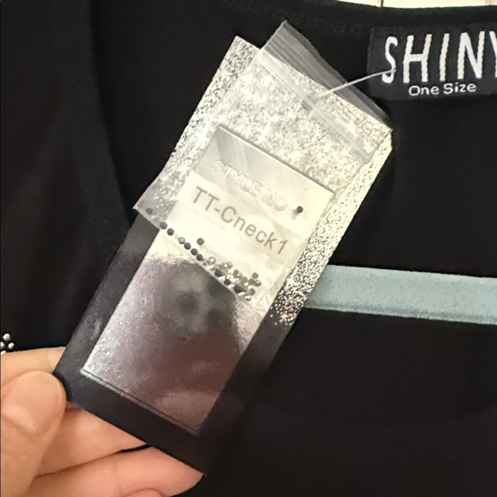 Shiny Black Tank Top with Silver Cross Design - Picture 7 of 7